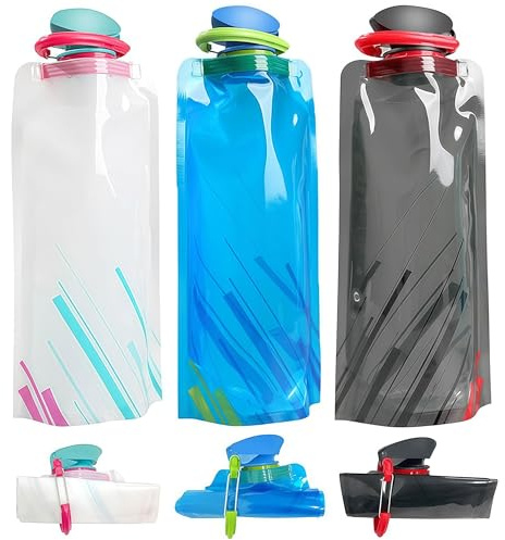 Botella Plegable, 1000ML Sistema de Botellas de Agua Plegable de 3, Reutilizable Bolsa de Agua Botella, BPA Gratis, Botella de Agua Plegable Portátil para Campamento Caminatas Viajes Picnic
