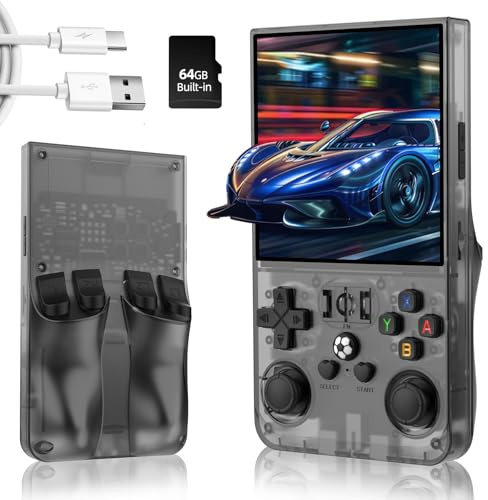 Gecool R36MAX Retro Handheld Game Console with 4.0 Inch IPS HD Screen, Linux System, 4000mAh Long Battery, 64GB Built-in 18000+ Classic Games, Portable Mini Console for Teens Adults （Dark Gray)