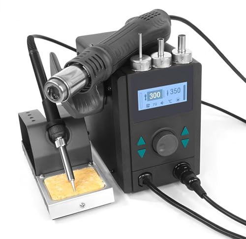 Stazioni Saldatura Ad Aria Calda 800 W, Macchina per Rilavorazione Saldatore con Display Digitale con Display Lcd, 3 Ugelli, 30L/min, Stazione Rilavorazione, Strumento Riparazione della Scheda Madre