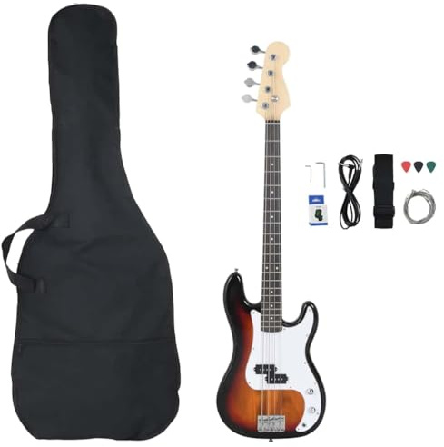 E-Bass Gitarre Set 4/4 46 Zoll für Anfänger mit Tasche Stimmgerät Plektren Tragegurt und Audiokabel