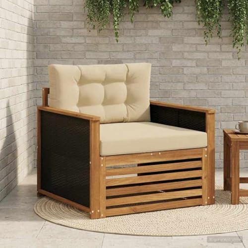 sephironlbb Divano centrale per esterni in legno massello di acacia naturale, resistente alle intemperie, con imbottitura e cuscino, gruppo di sedute modulare per terrazza, balcone, giardino, comodo