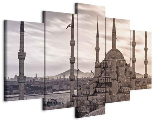 B&D XXL - Leinwandbild Stadt Türkei Istanbul, 200x100 cm, 5-teilig, modern | Hochwertige Leinwand, sofort aufhängbar, ideal fürs Wohn- oder Schlafzimmer, wasserfest und lichtecht, langlebig, stilvoll