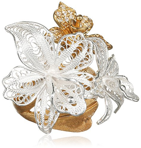 MISIS - Anello Donna in Argento 925 Placcato Oro 18kt - Orchidea in Filigrana con Zirconi - Misura 54 - Made in Italy