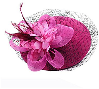 Butterme Pillbox Hut Weinlese Wolle Cocktail Haar Klipp mit Schleifen Schleife Fascinator Partei Hochzeits Retro Spitzenhut für Damen Frauen (Heißes Rosa)