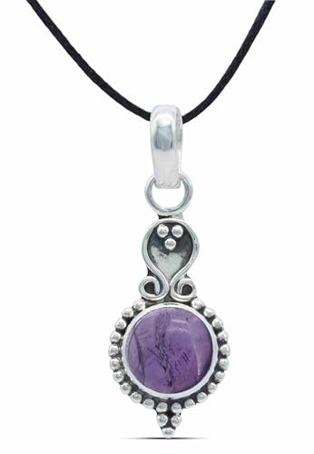 mantraroma Kettenanhänger 925 Silber Amethyst lila Stein Edelstein Damen Sterling Silber Halskette Anhänger Geschenk (MAH-072-01)