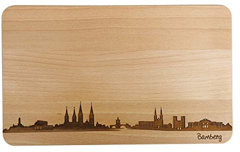 SNEG-DE Brotzeitbrett Bamberg Skyline | Frühstücksbrettchen aus Buche | Holz Schneidbrett | Geschenk mit Gravur | Frühstücksbrett | Bayern (26x16x1,5cm (L) - ohne persönlicher Gravur)