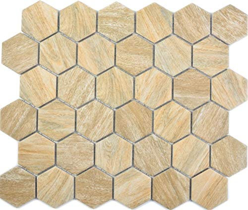 Mosaico in Ceramica Esagonale, Legno Beige, per Pavimento, Cucina, Doccia, Bagno, Piastrelle