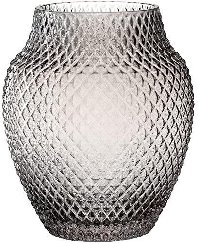Leonardo Poesia Tisch-Vase, handgefertigte Deko-Vase in Grau, bauchige Blumen-Vase, Kerzen-Halter aus Glas, großes Windlicht, 22,5 cm hoch, 018673