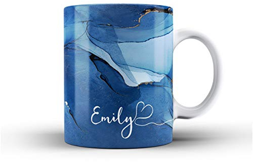 iCaseDesigner Personalised Watercolour Marble Name with Heart Ceramic Mug - 13. Deep Blue