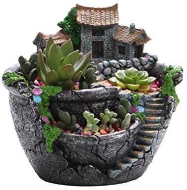 Hidyliu Maceta creativa para plantas de jardín, suculentas, casa de hadas con dulce casa, cesta de flores, decoración para el hogar, oficina, balcón