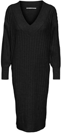 Only Femme Onlnew Tessa L/S Midi V Dress KNT Noos Robe Longue, Noir, M EU