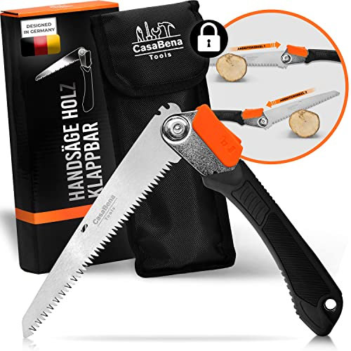 CasaBena® - Profi Klappsäge & Japansäge Outdoor (210mm) aus ultra hartem SK5 Karbonstahl - Klappbare Handsäge & Astsäge (Holz-Säge) mit Sicherheits-Verschluss - Japanische Survival Ast & Baum-Säge