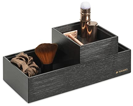 Navaris 2X Caja de Almacenamiento de bambú - Cajones apilables para almacenaje - Set Organizador apilable sin Tapa de Cajas Multiusos - Negro