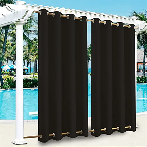 SK Studio Rideau Exterieur Terrasse imperméable Rideau Pergola Extérieur Occultants à Double œillet à Isolation Thermique pour Les Jardins, Pavillons 2 Panneaux Noir, 254x244cm