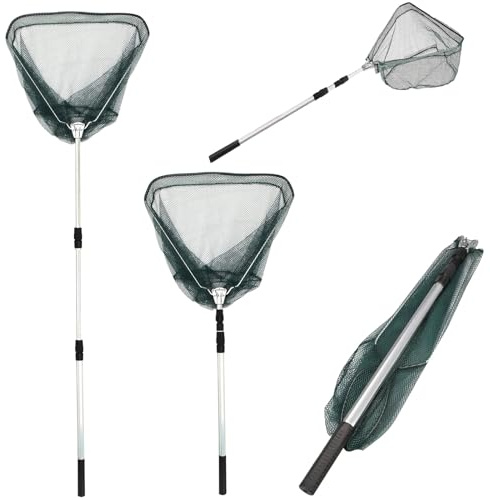 Aquarium Fish Net (35 x 35 cm) Fine Mesh Fish Catch Net with Extendable Telescopic (100-190 cm) Aluminium Long Handle for Small Fish Tank Pond Pool Sludge Food Residue Wastes, Aluminium
