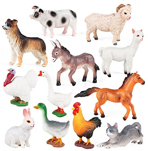 SIENON 12Pcs Bauernhof Tierfiguren Spielzeug Kunststoff, Playset Lernspielzeug Set, Bauernhof Tier Kuchen Cupcake Topper für Bauernhof Geburtstag Weihnachtsfeier