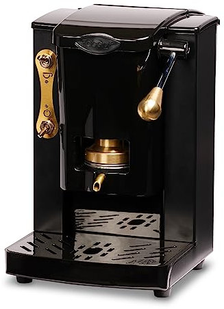 FABER COFFEE MACHINES | Modello Piccola Slot Brass Edition | Macchina caffe a cialde ese 44mm | Colore Nero plastiche Nero | Pressacialda in ottone