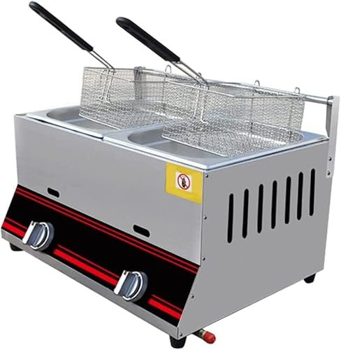 Friteuse à gaz commerciale Friteuse à gaz de comptoir Friteuse en acier inoxydable avec paniers et contrôle de la température Chauffage rapide Économie d'énergie et économie de gaz (taille : double cy