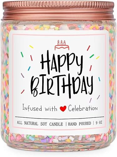 Homsolver Vanilla Birthday Cake Scent Candle with Sprinkles, 9oz, 50hr Burn Time, Modern Home Decor, Female Birthday Gift