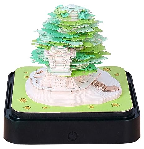 OKYUK - Bloc de notas de calendario 2024, calendario de escritorio diagonal con luz, bloc de notas 3D, decoración de bricolaje, regalo (árbol verde)