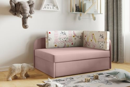 Kaiser Möbel, Kinder Bett, Kindersofa mit Schlaffunktion, Bett Winnie, mit Bettkasten, Einzelbett Kinder Bett, Mädchen Junge, Kinderzimmer, Schlafzimmer, Rosa-Kuh Links