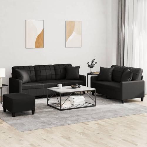 Camerina 3-TLG. Sofagarnitur mit Kissen Schwarz Kunstleder Schlafsofa Klein Mini Sofa Recamiere Mit Schlaffunktion