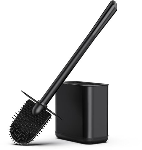 Klobürste Silikon, Accwork Klobürste mit Edelstahlbehälter, Toilettenbürste WC Bürste Toilettenbürste schwarz Klobürste Wandmontage Toilettenbürstenhalter ohne Bohren