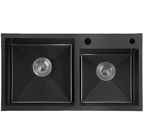 Fregadero de barra de cocina Fregadero de acero inoxidable de dos senos con escurridor y conjunto de drenaje Montaje superior o inferior