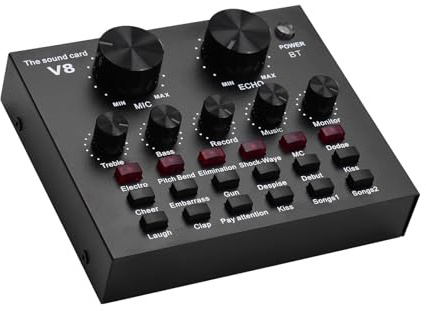 carte son,HUIOP Carte audio de mixage audio externe Interface audio USB avec plusieurs effets sonores Batterie rechargeable intégrée pour chanter en criant Diffusion en direct Chat en discothèque,Cons