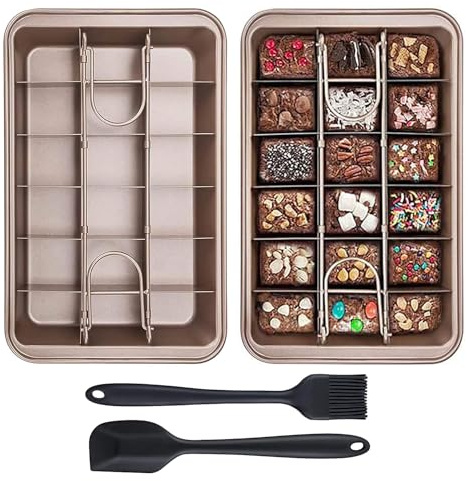 Oranlife Moule à brownie avec séparateurs - Base fixe antiadhésive - 18 moules pré-tranchés en acier au carbone avec poignées pour la cuisson du pain - Moule carré pour brownie - 30,5 x 20,3 x 5,1 cm