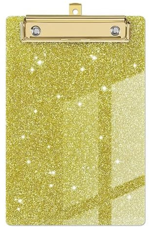 Porte-Blocs Presse-papiers à paillettes, organisateur de papier, avec Clip doré à profil bas, tablette d'écriture, Flash, mémo, dossier de Menu scintillant Planchettes à Pince (Color : Yellow)