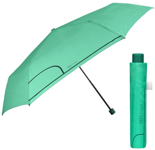PERLETTI Slim Taschenschirm Grün für Damen Frauen Herren - Kompakter Regenschirm Manuell Klein Leicht Einfarbig - Mini Regen Schirm Damenschirm Ultralight Klappbar - Durchmesser 91 cm (Mintgrün)