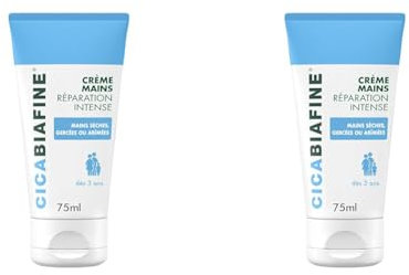 Cicabiafine - Crème Mains Réparation Intense (lot de 2 tubes de 75 ml) – Crème pour les mains sèches, gercées ou abîmées – Crème hydratante haute tolérance au panthénol et à la glycérine