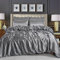 WEAVERS: Luxurious 6-Piece Silky Satin Bedding Set, Smooth & Glossy Finish, Includes Reversible Zipped Duvet Cover, 1 Fitted Sheet, and 4 Pillowcases. (Colour Silver Size Double)