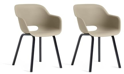 Keter Noa Gartenstühle, Taupe, 2er Set mit Metallrahmen (Taupe)