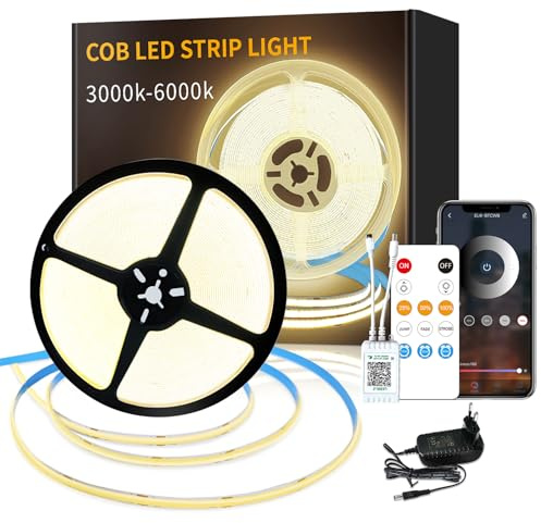 Yeewhale cob Led strip DC24V 3000k Warmweiß 20m,mit Fernbedienung | APP Steuerung, LED band,flexible Dimmbar COB LED Streifen, anwendbar auf Schlafzimmer, Raum,DIY Dekoration
