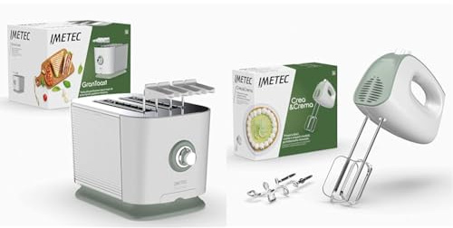 Imetec GranToast, tostapane per toast extra farciti, fessure XL & Crea&Crema sbattitore elettrico, Fruste extralunghe per impasti dolci e panna montata