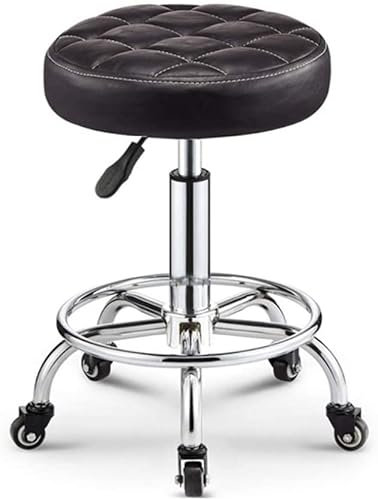 DDKYHU Hocker auf Rollen, Friseurstuhl, Schönheitshocker, Barstuhl, Lift, Drehstuhl, Friseursalon, Schönheitssalon, Bar (Pink) (Mattschwarz)
