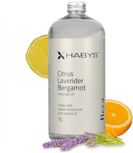 Massageöl Lavendel, Citrus und Bergamot mit Mandelöl Massageöl Öl 1l | Spa Massageöl Öl mit Vitamin E, B, A und D, Massage oil für Massage Therapie, Professionelle und Heimanwendungen