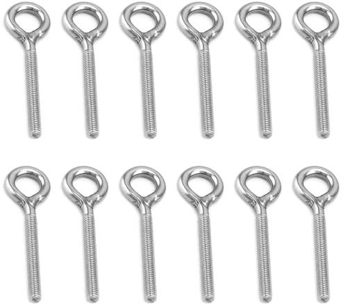 Ringschraube M6, 12 Stück Ösenschrauben, Langem Schaft Edelstahl Ringschrauben, Schraubenringe Geschweißt, Long Shank Eye Bolt, für Rolle des Befestigens und Hängens
