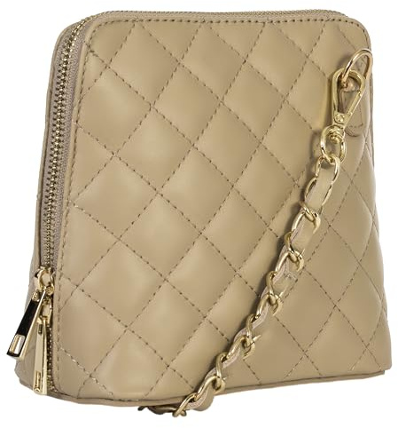 LiaTalia Petit sac à bandoulière élégant en cuir italien véritable pour femme - Fait main à Florence en Toscane - Abby, Matelassé - Beige
