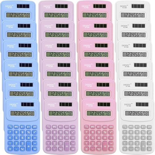 24 Stück bunte Taschenrechner, Taschenformat, Mini-Rechner, 8-stellige Anzeige, Taschenrechner, kleine grundlegende wissenschaftliche Taschenrechner für Zuhause, Büro, Schule (weiß, lila, blau, rosa)