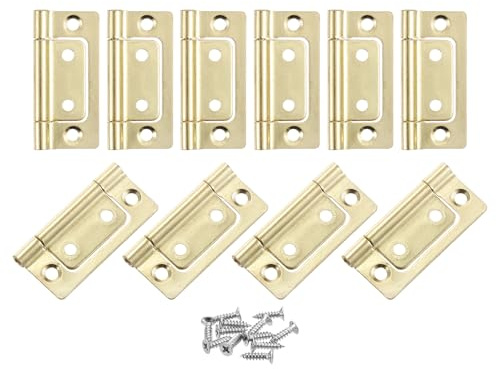 sourcing map 24Pcs 2x1 Inch Door Hinges Non-Mortise No Noise Bifold Door Hinges Plating for Cabinet Furniture Window Wardrobe with Screws, Golden