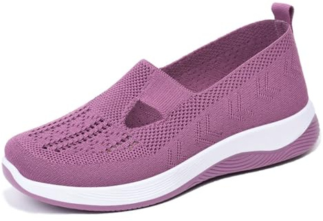 Women's Comfort Walking Shoes, Woven Lightweight Breathable Orthopedic Sneakers with Soft Sole, Arch Support and Stretch Fit