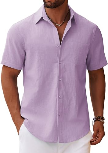 COOFANDY Chemise Homme Manches Courtes Légère Chemise d'été avec Poche Poitrine Décontractée Vacances S-4XL