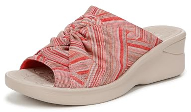 BZees Womens Smile 3 Slide Sandal Coral Stripe Stretch Fabric 7 W