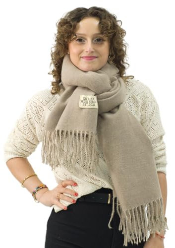 Xifrika langer Damenschal mit Fransen in Gelb – weiches, warmes und elegantes Tuch, Schalgröße 200x64 cm. Warm und ideal für den Winter