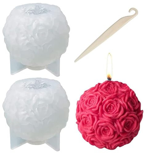 CQQNIU 2 Pieces Rose Ball Silicone Molds And 1 Piece Stripper Knife, Candle Molds, Aromatherapy Molds, Diy Craft Accessories