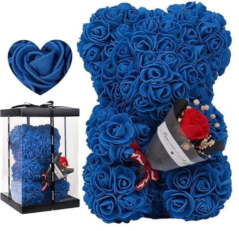 Puwaiio Oso de rosas para regalo, bonito oso de flores de peluche, oso de flores de peluche con ramo de rosas, oso de flores de rosas con caja de regalo, regalos románticos para mujeres, novia,