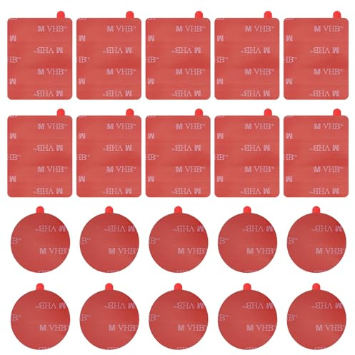 20 Pcs 3M VHB Adhesive Pads for Dash Cam Mount, Heat Resistant Double-Sided Tape Replacement, 10 Rectangular (50 x 40mm) & 10 Round (35mm) for Windshield, Dashboard,Car,Home and Office